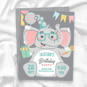 Cute olifant verjaardag  kaart