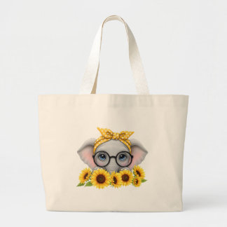 Cute Olifant Zonnebloem Boodschappentas Grote Tote Bag