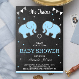 Cute Olifanten Tweeling Jongens Baby Shower Uitnod Kaart