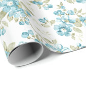 Cute Olive Green Aqua Turquoise Floral Waterverf Cadeaupapier (Rol Hoek)