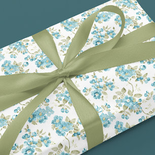 Cute Olive Green Aqua Turquoise Floral Waterverf Cadeaupapier