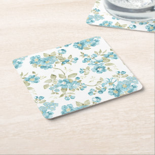 Cute Olive Green Aqua Turquoise Floral Waterverf Kartonnen Onderzetters