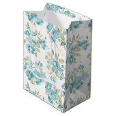 Cute Olive Green Aqua Turquoise Floral Waterverf Medium Cadeauzakje (Voorkant Gekanteld)