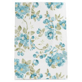 Cute Olive Green Aqua Turquoise Floral Waterverf Medium Cadeauzakje (Achterkant)