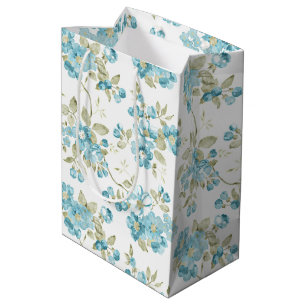 Cute Olive Green Aqua Turquoise Floral Waterverf Medium Cadeauzakje