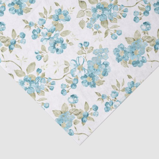 Cute Olive Green Aqua Turquoise Floral Waterverf Tissuepapier (Detail)