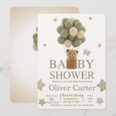 Cute Olive Green Boy Baby Shower Invitation Kaart (Voorkant / Achterkant)