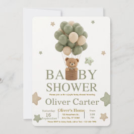 Cute Olive Green Boy Baby Shower Invitation Kaart