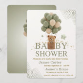 Cute Olive Green Boy Baby Shower Invitation Kaart (Voorkant / Achterkant)