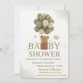Cute Olive Green Boy Baby Shower Invitation Kaart