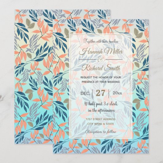 Cute Ombre Blue Oranje Foliage Waterverf Paint Kaart (Voorkant / Achterkant)