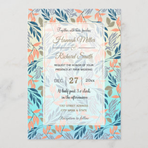 Cute Ombre Blue Oranje Foliage Waterverf Paint Kaart