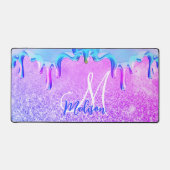 Cute ombre paars roze glitter unicorn monogram bureaumat (Voorkant)