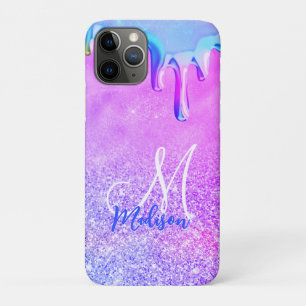 Cute ombre paars roze glitter unicorn monogram Case-Mate iPhone case