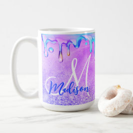 Cute ombre paars roze glitter unicorn monogram koffiemok