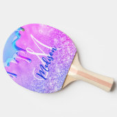 Cute ombre paars roze glitter unicorn monogram tafeltennisbatje (Zijkant)