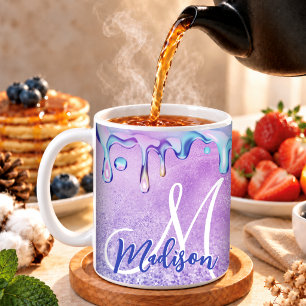 Cute ombre paarse roze glitters eenhoorn monogram koffiemok