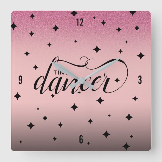 Cute Ombre Pink Glitter Starry Tiny Dancer Vierkante Klok (Voorkant)