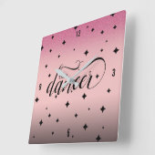 Cute Ombre Pink Glitter Starry Tiny Dancer Vierkante Klok (Hoek)