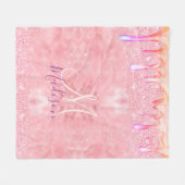 Cute ombre roos gold faux glitter dript monogram fleece deken (Voorkant (Horizontaal))