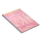 Cute ombre roos gold faux glitter dript monogram notitieboek (Rechterzijde)