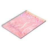 Cute ombre roos gold faux glitter dript monogram notitieboek (Linkerzijde)