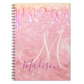 Cute ombre roos gold faux glitter dript monogram notitieboek (Voorkant)
