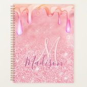 Cute ombre roos gold faux glitter dript monogram planner (Voorkant)