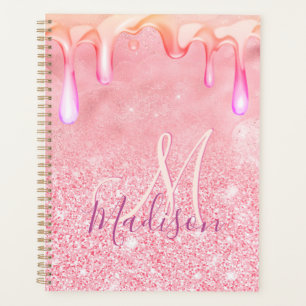 Cute ombre roos gold faux glitter dript monogram planner