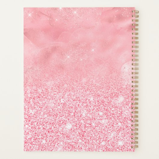 Cute ombre roos gold faux glitter dript monogram planner (Achterkant)