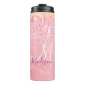 Cute ombre roos gold faux glitter dript monogram thermosbeker (Voorkant)