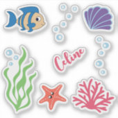 Cute Onder Water Thema Vissen Aangepaste Naam Sticker (Voorkant)