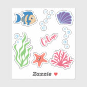 Cute Onder Water Thema Vissen Aangepaste Naam Sticker (Vel)