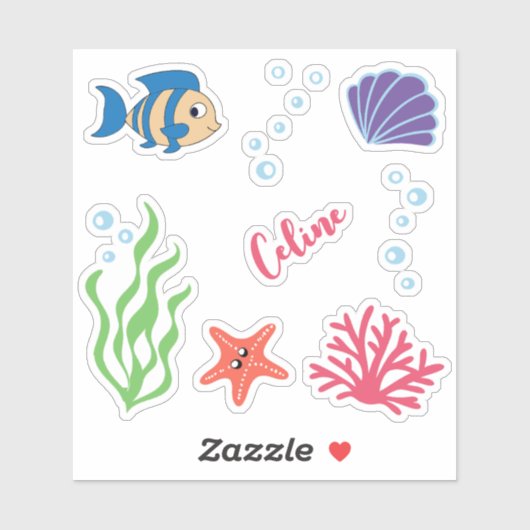Cute Onder Water Thema Vissen Aangepaste Naam Sticker (Vel)