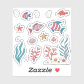 Cute Onder Water Thema Vissen Zeester Planten  Sticker (Vel)