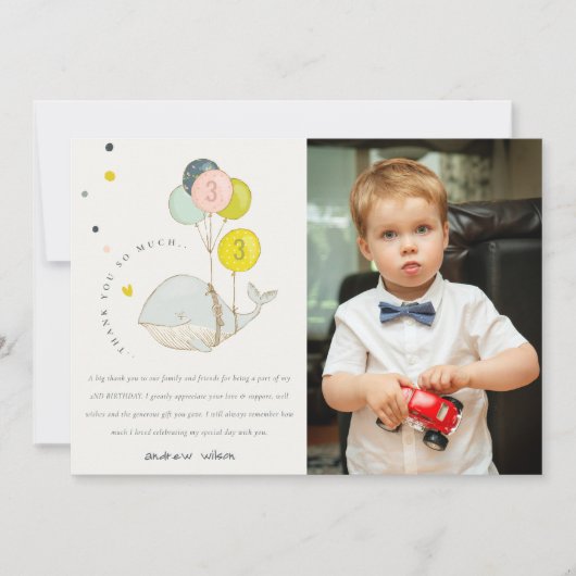 Cute Onderwater Ballon Walvis Foto Kinderen Verjaa Bedankkaart (Voorkant)