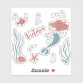 Cute Onderwater Thema Zeemeermin Aangepaste Naam Sticker (Vel)