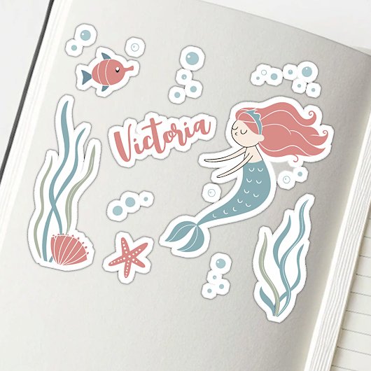 Cute Onderwater Thema Zeemeermin Aangepaste Naam Sticker