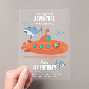 Cute Onderzeeboot Diepzee Verjaardag Kinderen Foto Acryl Uitnodigingen
