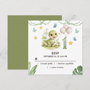 Cute One-A-Saurus Dinosaur 1e verjaardag RSVP kaar