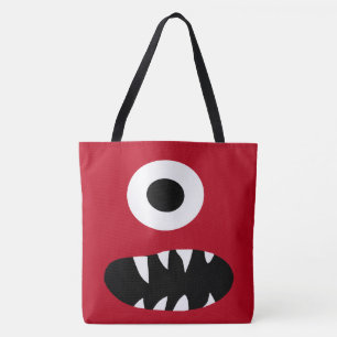 Cute One Eyed Monster Face Monsters Patroon Red Tote Bag