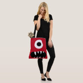 Cute One Eyed Monster Face Monsters Patroon Red Tote Bag (Op model)