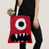 Cute One Eyed Monster Face Monsters Patroon Red Tote Bag (Dichtbij)