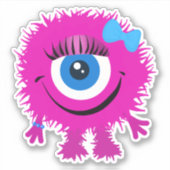 Cute One Eyed Pink Fuzzy Monster 4 x 4 Sticker (Voorkant)