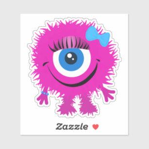 Cute One Eyed Pink Fuzzy Monster 4 x 4 Sticker