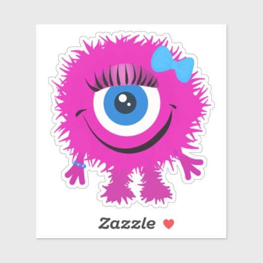 Cute One Eyed Pink Fuzzy Monster 4 x 4 Sticker (Vel)