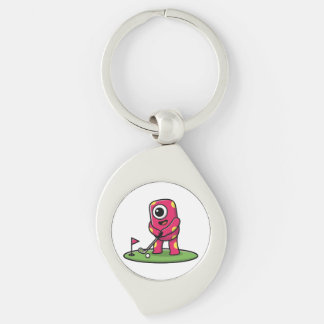 Cute One-Eyed Pink Monster Playing Golf Cartoon Sleutelhanger