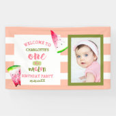 Cute One in a Melon Happy 1st Birthday Photo Spandoek (Horizontaal)