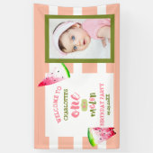 Cute One in a Melon Happy 1st Birthday Photo Spandoek (Verticaal)