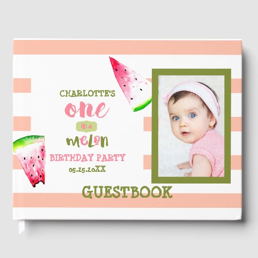 Cute One in een Melon Happy 1st Birthday Waterverf Gastenboek (Voorkant)